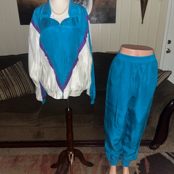 Naked Silk • Large • Turquoise/White • Silk • Jacket & Pants Set • Tracksuit - Picture 6 of 16